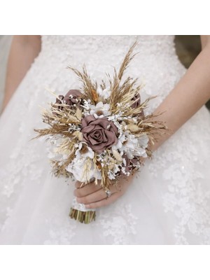 Gelin El Çiçeği Buketi Kahverengi ve Beyaz |hediyeli Ürün