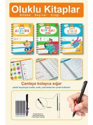 Dikkat Atölyesi Yayınları 3'lü Oluklu Çizgileri, Harfleri ve Sayıları Yazmayı Öğreten Kitap - Hüseyin Demir - 6 - 8 Yaş