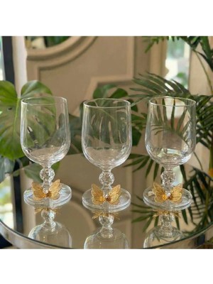 Elta Collection 6’lı Kelebek Detaylı Gold Metal Süslemeli Ayaklı Cam Kahve Yani Kadeh Seti – Şık Sunum Bardakları