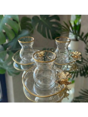 Elta Collection Lüx 6 Kişilik 12 Parça Kelebekli Gold Yaldızlı Çay Seti