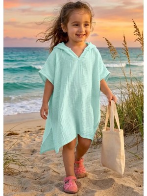 4 Katlı Organik Muslin Bebek ve Çocuk Kapüşonlu Plaj Pançosu Banyo Havlu %100 Pamuk