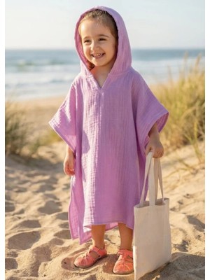 4 Katlı Organik Muslin Bebek ve Çocuk Kapüşonlu Plaj Pançosu Banyo Havlu Pamuk