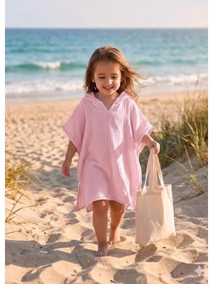 4 Katlı Organik Muslin Bebek ve Çocuk Kapüşonlu Plaj Pançosu Banyo Havlu Pamuk