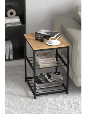 Miyuhome 3 Raflı Metal Yan Sehpa Koltuk Sehpası Zigon Sehpa Metal Raflı Koltuk Sehpa Çay Kahve Köşesi