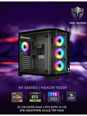 Mod Gaming Hexon Amd Ryzen 5 7500F | RTX5070 | 32GB Ram | 1 Tb SSD 6000/4000 Mb/s Oyuncu OEM PAKET |
