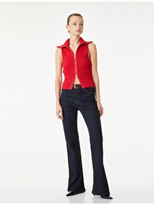 Koton Pamuklu Kemerli Ispanyol Paça Dar Kesim Denim Pantolon - Flare Jeans