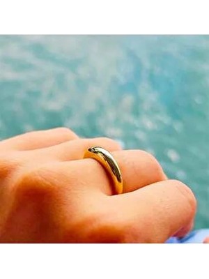 Fasek Gold 925 Ayar Gümüş Bombeli Modern Alyans-Bombeli Spor Gümüş Yüzük-Hediye 925 Ayar Kadın Gümüş Yüzük