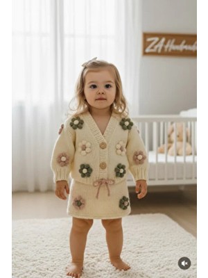 Za Handmade El Örgüsü Bebek Hırka Etek Trend Model Ikili Takımı