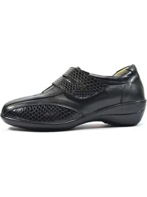 Dr.Comfort 3106 Hakiki Deri Siyah Cırtlı Ortopedik Kadın Anne Şeker Ayakkabı Büyük Numara