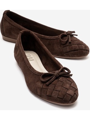 Luvi 03 Kahverengi Süet Hakiki Deri Kadın Babet Ayakkabı