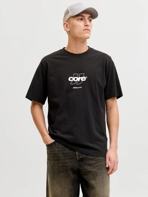 Jack & Jones Jack Jones Jcoclub Front Prınt Tee Ss Crew Neck Erkek Siyah Tshirt 12289868-02