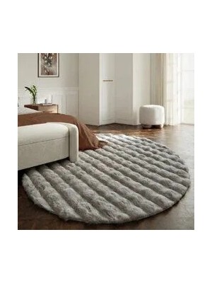 Cool Halı Sofia Yuvarlak Gri Kalın Yumoş Kabartmalı Bubble Shaggy Kaymaz Taban Puf Tavşan Tüyü Pos Peluş Halı
