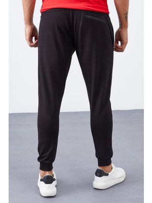 Tommy Life Siyah Fermuar Cepli Dar Kalıp  Jogger Erkek Eşofman Alt - 84343