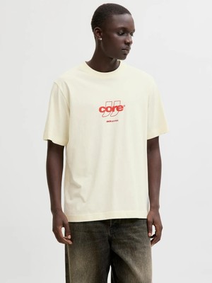 Jack Jones Jcoclub Front Prınt Tee Ss Crew Neck Erkek Bej Tshirt 12289868-06
