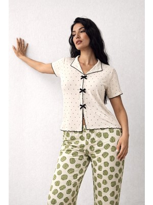 Morvarid Luna Touch Kadın Yazlık Pijama Takımı – Kısa Kollu, Yumuşak Kumaşlı Rahat Ev Giyim