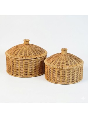 Paçi Premium Serisi Hasır Kapaklı 2'li Yuvarlak Sepet