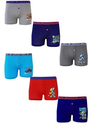 Tutku Renkli Baskılı Erkek Çocuk Boxer Külot 6'lı Paket İçeriği ile Rahat Kullanım