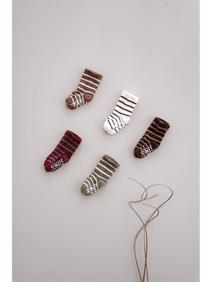 Oh la la Koala For Little Ones 5li Organik Pamuk Kaydırmaz Tabanlı Çizgili Soket Çorap Seti