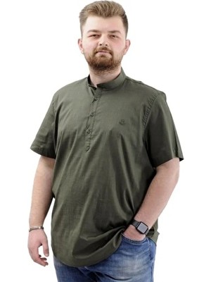 ModeXL Büyük Beden Erkek Kısa Kol Hakim Yaka Gömlek Haki Günlük Stil 7XL