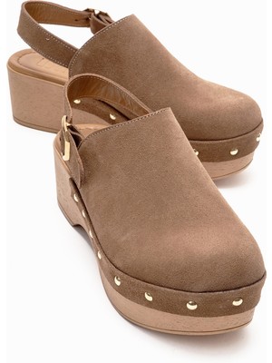 Luvi Norden Toprak Süet Hakiki Deri Kadın Dolgu Topuklu Sandalet