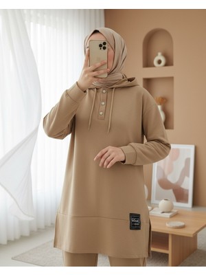 Modamorfo Çıtçıtlı  Arma Detaylı Ikili Penye Takım  -Vizon