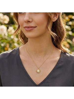 Pigado 925 Ayar Gümüş Zirkon Taşlı Altın Kaplama Güneş Kadın Kolye