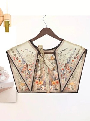 Nurfemina Bahar Bahçesi Desenli Lüks Omuz Şalı | "floral Symphony" Ekru ve Şeftali Tonlu Yaka Fular