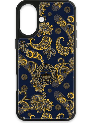 iPhone 16 Uyumlu Fenerbahçe Şal Desenli Cam Lisanslı Telefon Kılıfı