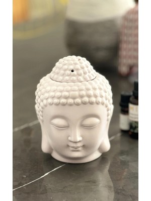Miamantra Mat Seramik Büyük Boy Açık Gri Renk Buda Kafası Buhurdanlık/ Oda Kokusu Difüzörü 13 cm