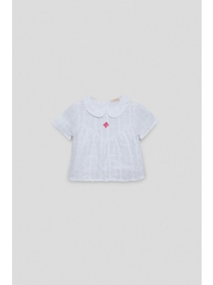GB Baby Bg Store Kız Bebek Beyaz Bluz Kısa Kol Günlük Stil %55 Pamuk %45 Viskoz