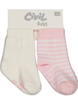 Civil Baby Hello World Kaydırmaz 2'li 6- Bebek Kız Çorap Set - Standart 6 Ay