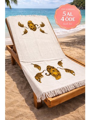 Vita Müslin Peştemal Basklı %100 Pamuklu Organik Plaj Havlusu Keten 3 Katlı Lüks Peştemal