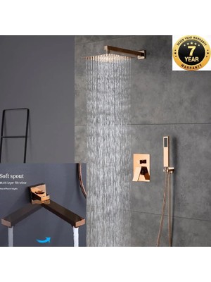 Kapadokya Style Banyo Bataryası Ankastre Duş Seti Rose Yeni Kare Model Sıva Altı Dahil 30 x 30 Tepe Duş 3 Yollu