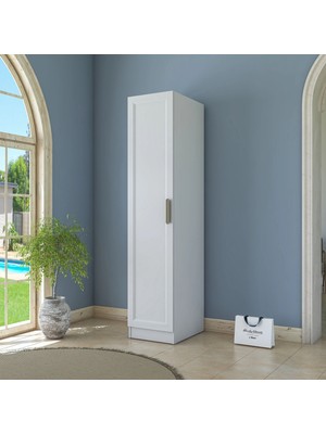 Rani BA217 Membran Kapaklı Gardırop Tek Kapaklı Raflı Askılı Elbise Dolabı Beyaz