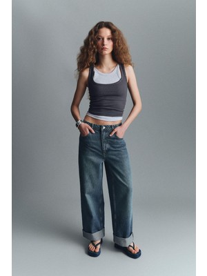 DeFacto Baggy Fit Yüksek Bel Katlamalı Paça Jean Yıkamalı Pantolon E9134AX26SP