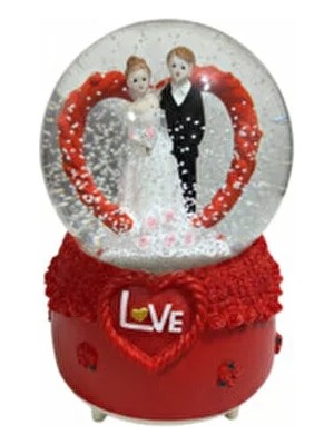 Çınaroğlu AVM Kar Küresi Love Pilli Işıklı Müzikli Büyük Boy Dönence Gelin Damat Kalpli Sevgililere Özel Porselen