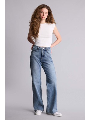DeFacto %100 Pamuk Straight Wide Yüksek Bel Jean Pantolon F9596AX26SP