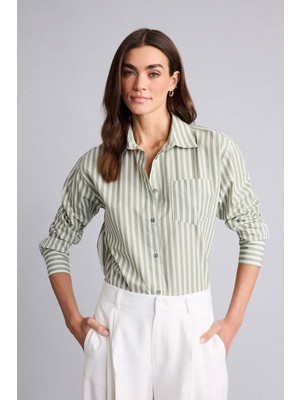 DeFacto Oversıze Gömlek Yaka Çizgili Poplin Uzun Kollu GÖMLEK H1476AX26SP