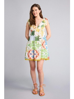 DeFacto Regular Fit Tropikal Desenli Askılı Plaj Elbisesi-Fall in Love F4535AX25HS