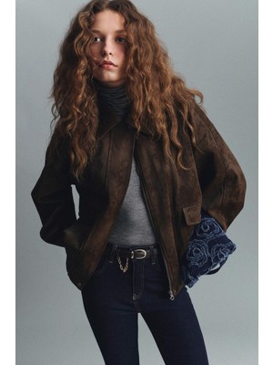 DeFacto Su Geçirmez Dad Fit Polo Yaka Suni Deri Mont G6497AX26SP