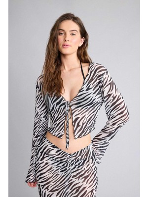 DeFacto Zebra Desenli Tül Plaj Bolerosu C3178AX25HS