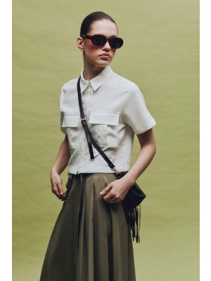 DeFacto Crop Cepli Akışkan Kumaş Kısa Kollu Gömlek C4784AX25SP