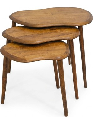 Masif Doğal Ahşap Zigon Sehpa 3'lü Set, Modern Masif Yan Sehpa