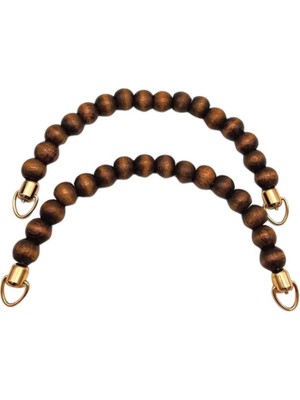 Angel Çanta Aksesuar 21 cm Koyu Renk Ahşap Boncuklu Çift Çanta Sapı (Light Gold Metalli)