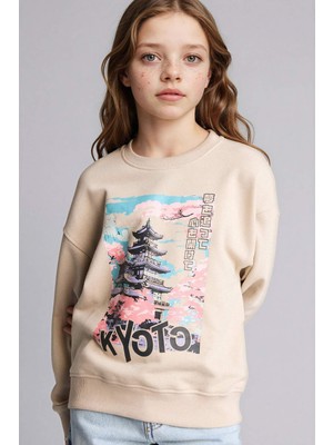 DeFacto Relax Fit Bisiklet Yaka Baskılı Sweatshirt Kız Çocuk E6843A825WN