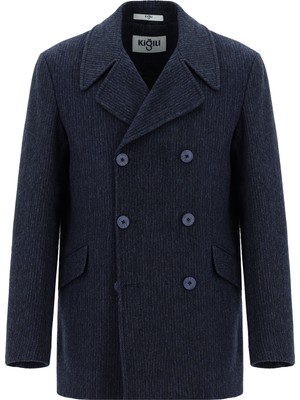 Kiğılı Yünlü Desenli Kruvaze Kaban