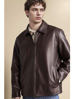 DeFacto Gömlek Yaka Fermuarlı Suni Deri Mont E8888AX26SP