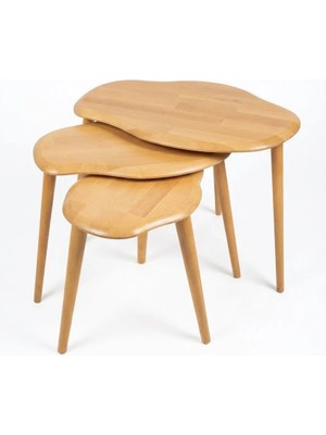 Masif Doğal Ahşap Zigon Sehpa 3'lü Set, Modern Masif Yan Sehpa