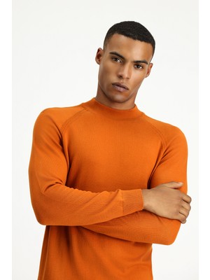 Kiğılı Yarım Balıkçı Yaka Slim Fit Dar Kesim Pamuklu Triko Kazak