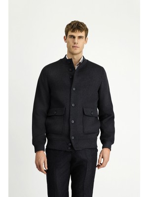 Kiğılı Slım Fit Dik Yaka Bomber Mont